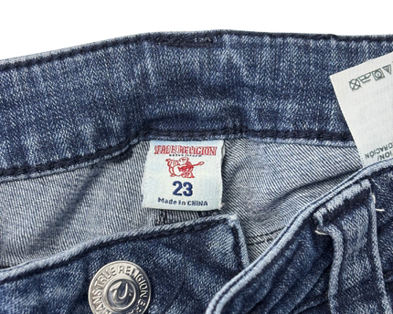 True Religion Moto Skinny Fit Blue Jeans with Zipper Pockets - S | Waist: 28"
