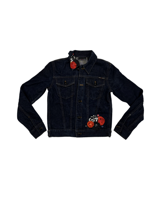 DKNY Jeans Embellished Floral Appliqué Denim Jacket - XS
