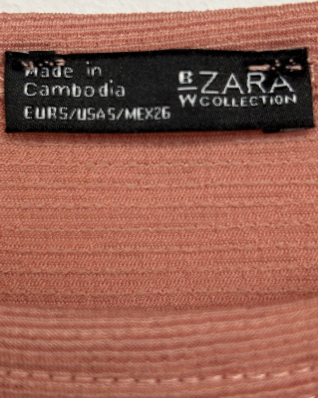 Zara Dusty Rose Textured Asymmetrical Ruffle Top