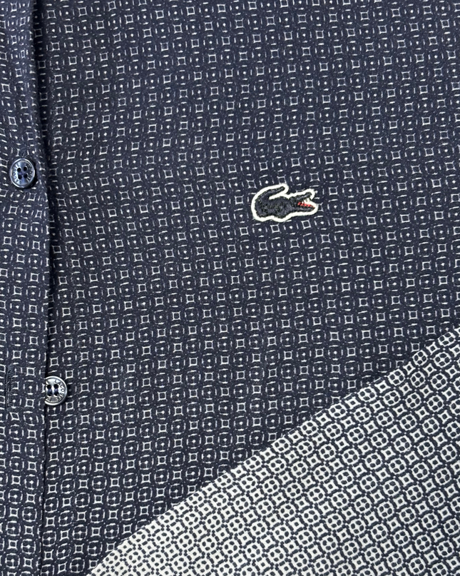 Lacoste Geometric Print Navy Blue Ombre Long Sleeve Shirt