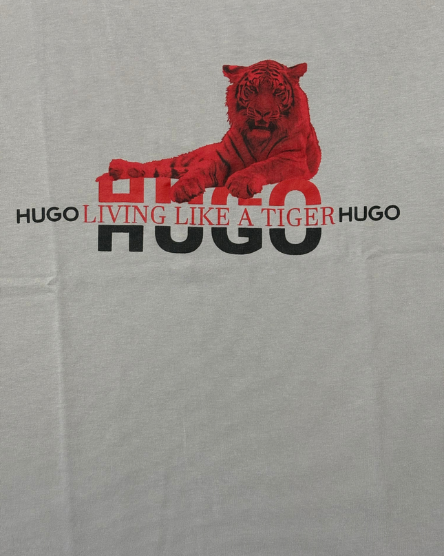 Hugo Boss Hugo Red Tiger Graphic Gray Cotton T-Shirt- L