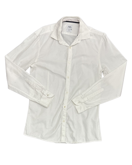 ZARA White Slim Fit Patterned Dress Shirt - XS