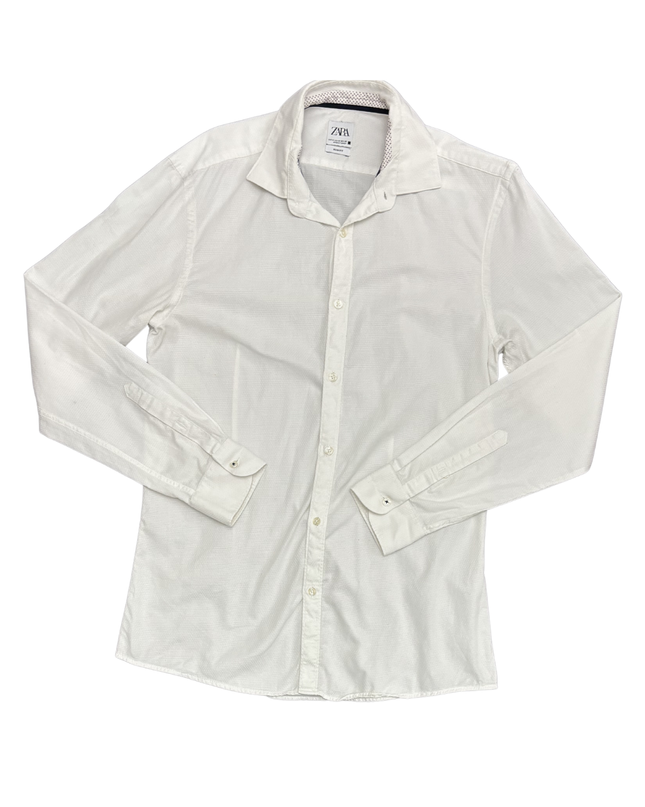 ZARA White Slim Fit Patterned Dress Shirt - XS