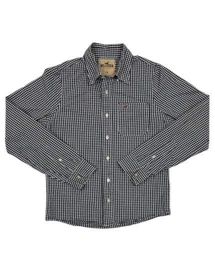Hollister Navy Blue Gingham Check Long Sleeve Shirt - S