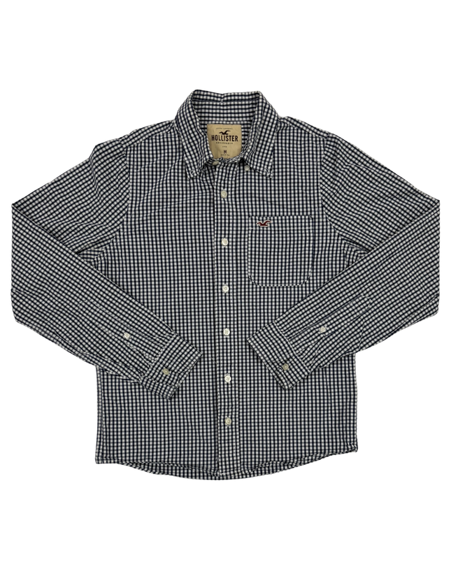 Hollister Navy Blue Gingham Check Long Sleeve Shirt - S