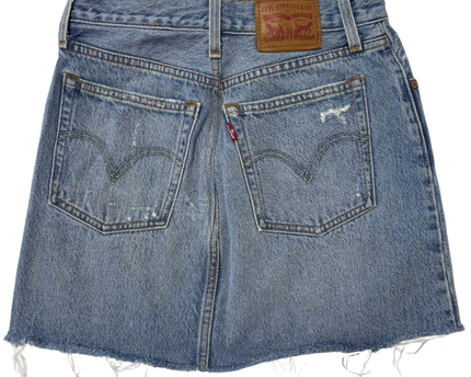 Levi's Light Wash Distressed High-Rise Raw Hem Mini Skirt