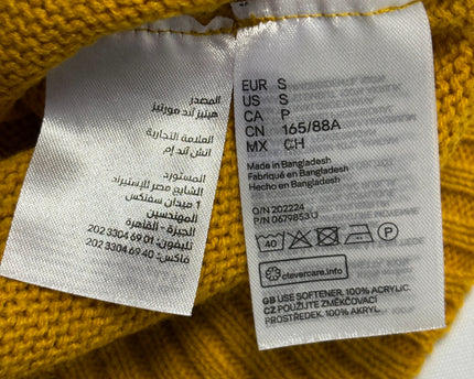 H&M Mustard Yellow Divided Crew Neck Knit Sweater