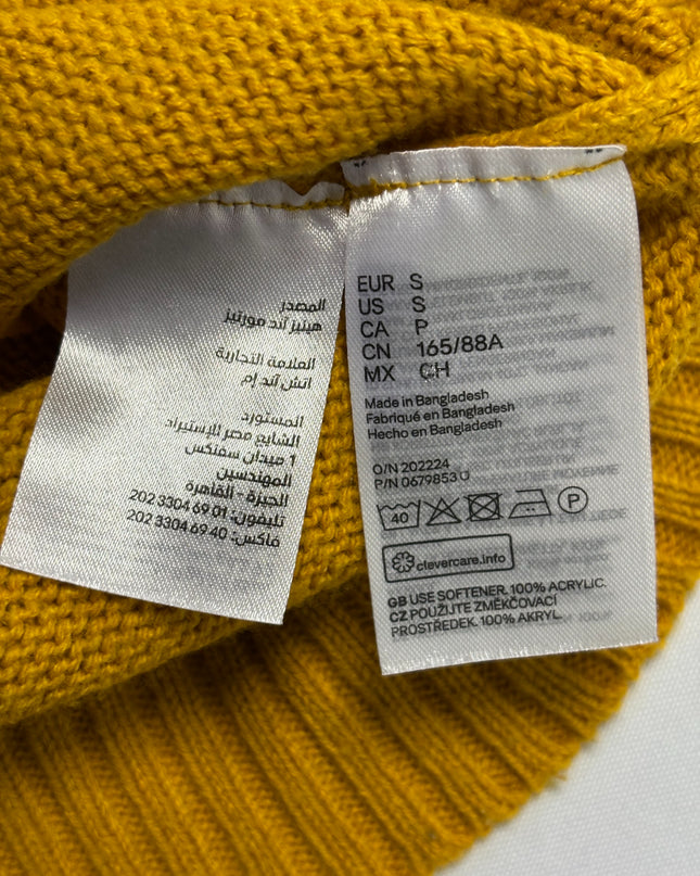H&M Mustard Yellow Divided Crew Neck Knit Sweater