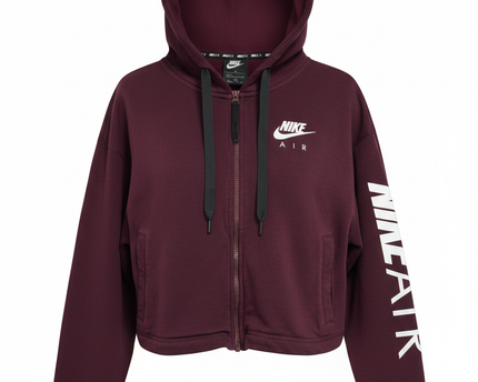 Nike Burgundy Air Cropped Full-Zip Hoodie