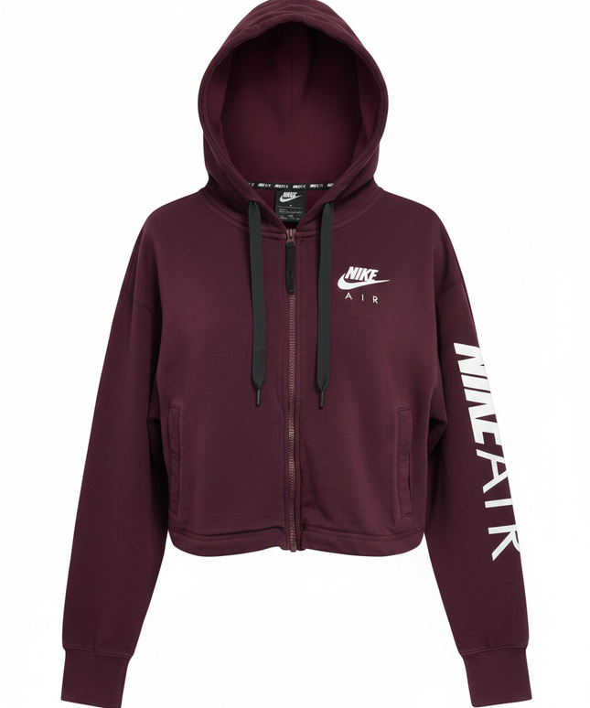 Nike Burgundy Air Cropped Full-Zip Hoodie