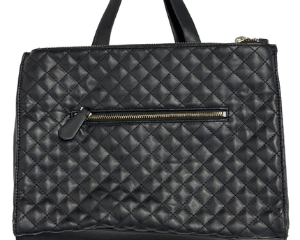 GUESS Black Quilted Faux Leather Double-Zip Tote Bag