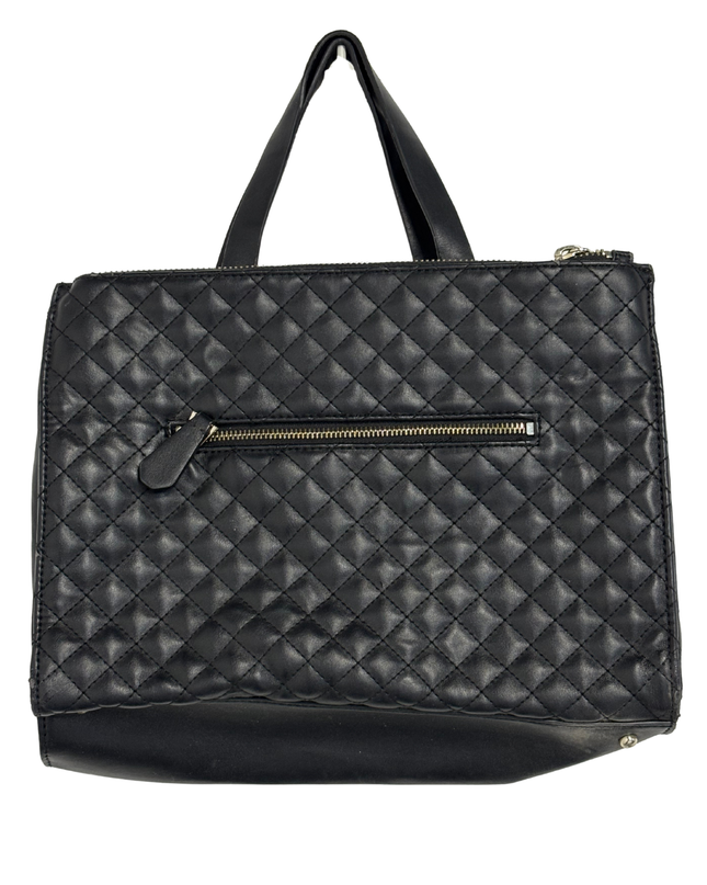 GUESS Black Quilted Faux Leather Double-Zip Tote Bag