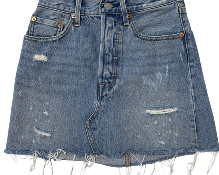 Levi's Light Wash Distressed High-Rise Raw Hem Mini Skirt