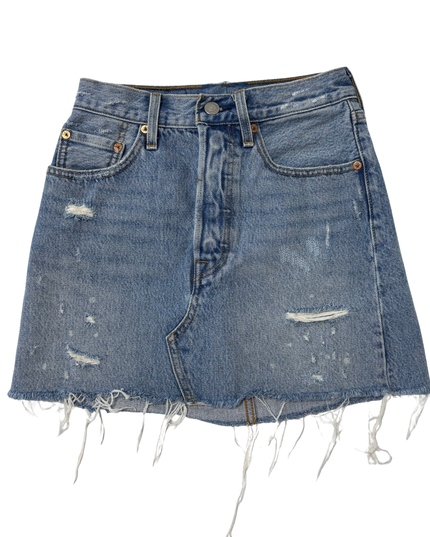 Levi's Light Wash Distressed High-Rise Raw Hem Mini Skirt