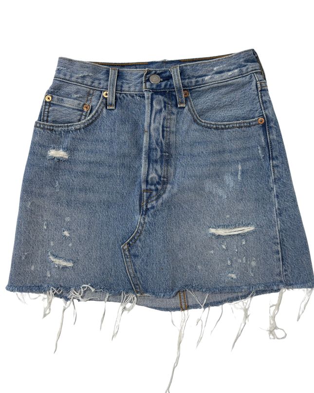 Levi's Light Wash Distressed High-Rise Raw Hem Mini Skirt
