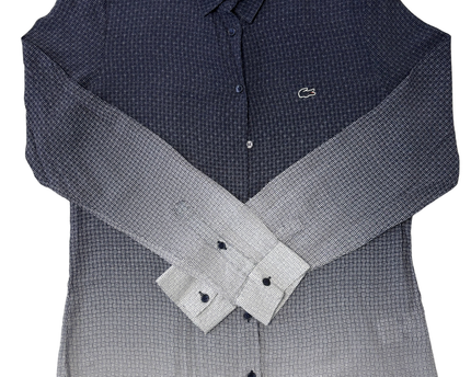Lacoste Geometric Print Navy Blue Ombre Long Sleeve Shirt
