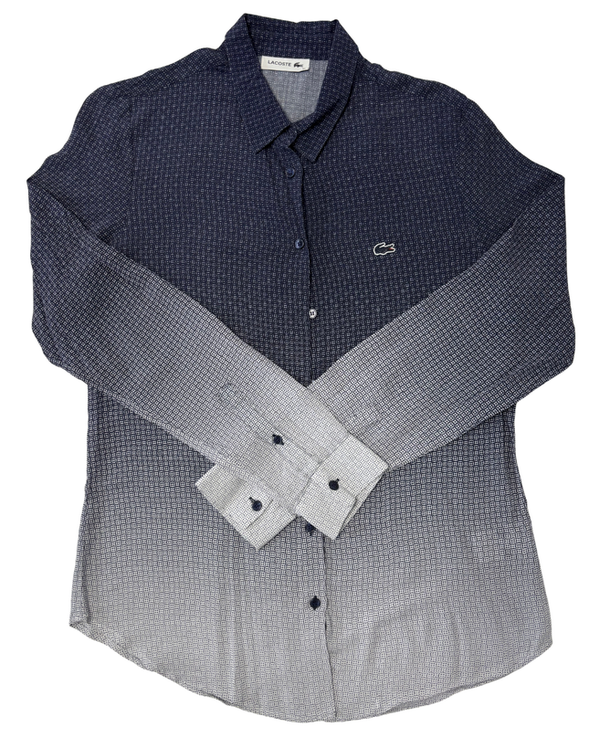 Lacoste Geometric Print Navy Blue Ombre Long Sleeve Shirt