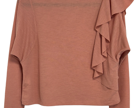 Zara Dusty Rose Textured Asymmetrical Ruffle Top