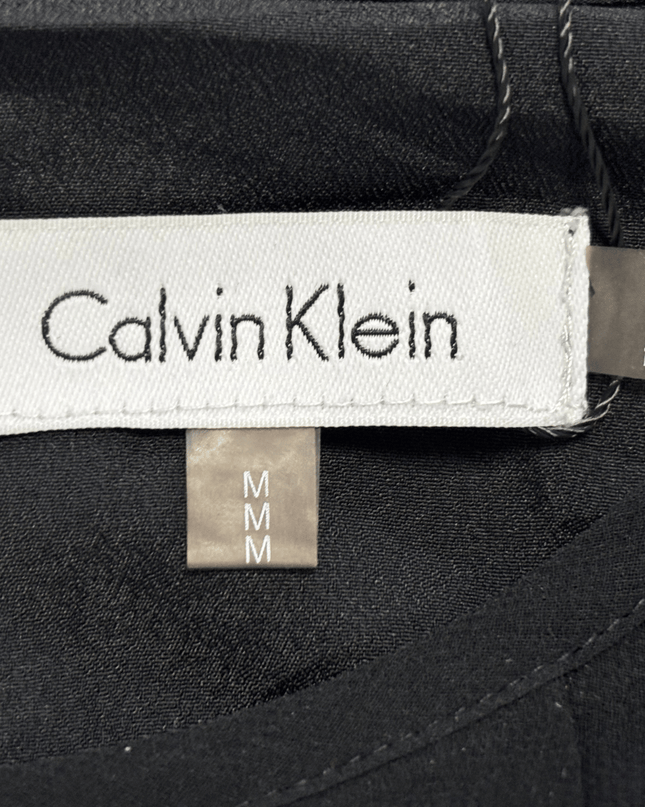 Calvin Klein Pleated Front Black Sheer Long Sleeve Blouse