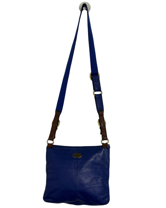 Fossil Cobalt Blue Pebbled Leather Multi-Zip Crossbody Bag