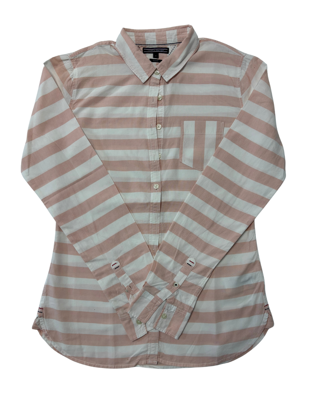 Tommy Hilfiger Pink & White Striped Fitted Long-Sleeve Shirt - XS