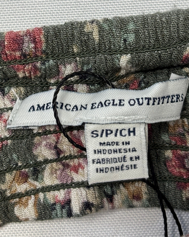 American Eagle Olive Green Floral Spaghetti Strap Mini Dress