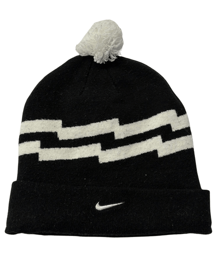Nike Black & White Zig‑Zag Pattern Pom Beanie Hat