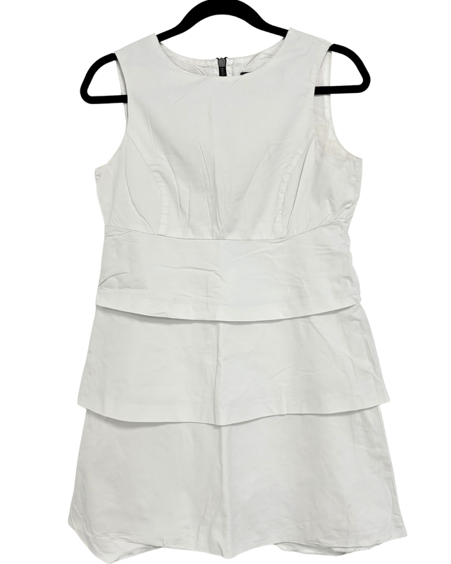 Zara Basic Layered White Sleeveless with Back Zipper Cotton Dress