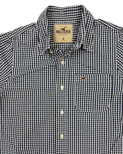 Hollister Navy Blue Gingham Check Long Sleeve Shirt - S