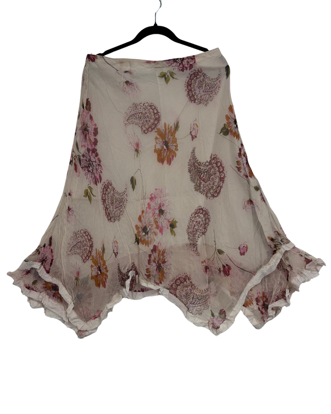 Pyoginam Sample Beige Floral & Paisley Asymmetrical Hem Skirt - L | Waist: 32"