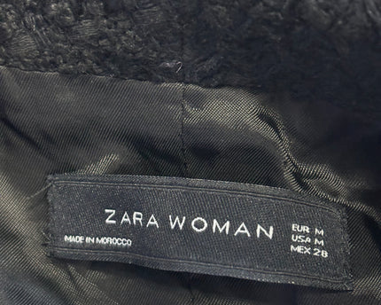 Zara Black Tweed Frayed Double Breasted Blazer