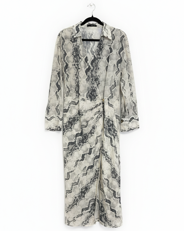 MNG Snakeskin Print Wrap Midi Dress