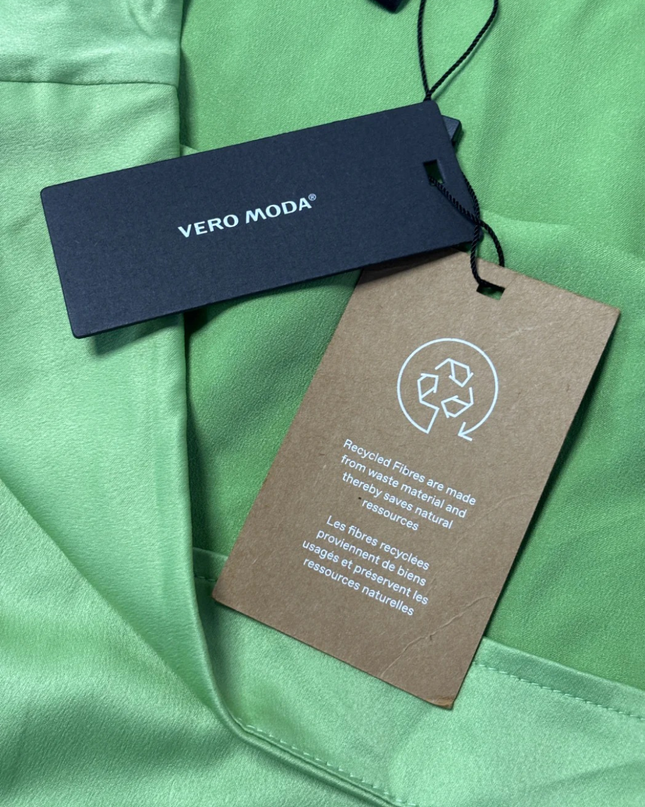 Vero Moda Bright Green Satin Midi Skirt with Lace Trim W/Tags
