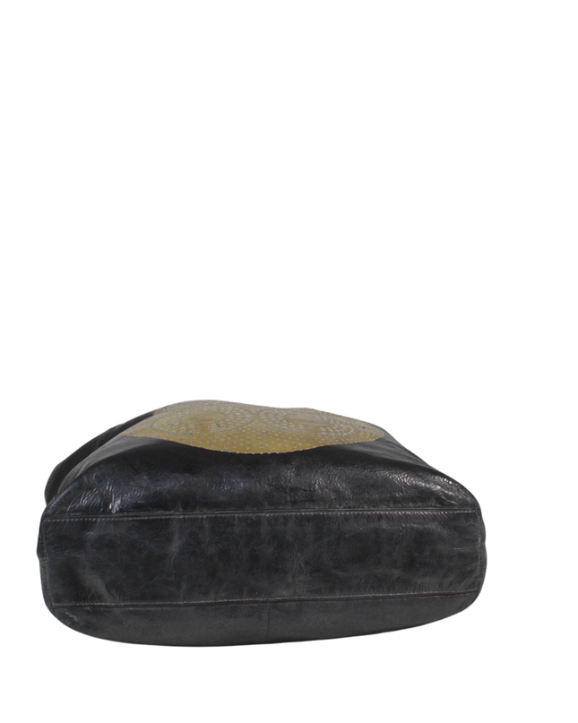 Coach Black Crinkled Patent Leather Tote Bag with Perforated Medallion