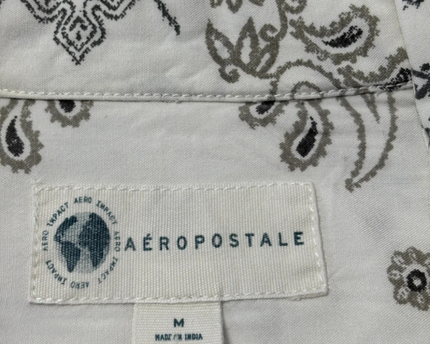 Aeropostale White Bandana Print Short Sleeve Resort Shirt
