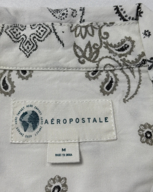 Aeropostale White Bandana Print Short Sleeve Resort Shirt