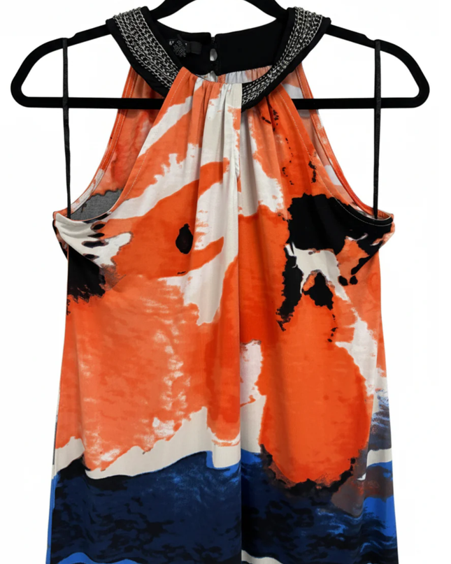Alfani Multicolor Abstract Print Embellished Halter Neck Dress