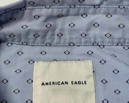 American Eagle Blue Geometric Print Cotton Button Down Shirt