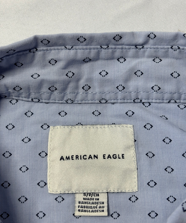 American Eagle Blue Geometric Print Cotton Button Down Shirt