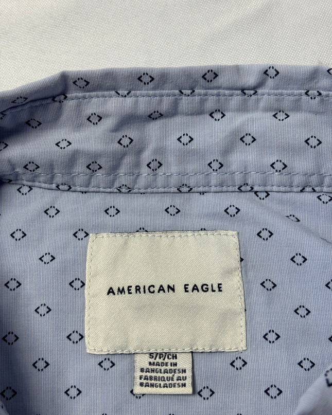 American Eagle Blue Geometric Print Cotton Button Down Shirt