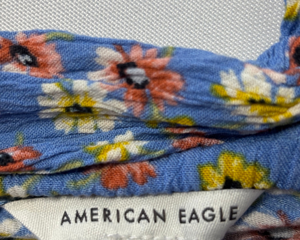American Eagle Blue Floral Smocked Peplum Blouse