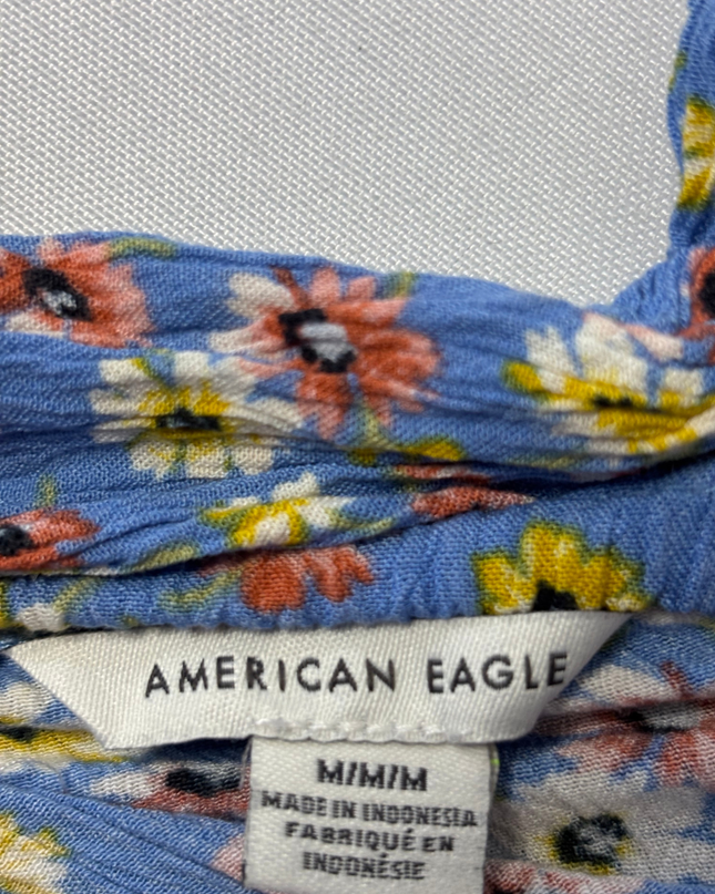 American Eagle Blue Floral Smocked Peplum Blouse