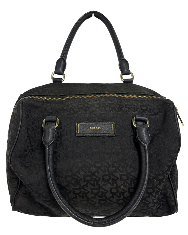 DKNY Vintage Black Monogram Logo Bowler Satchel Bag