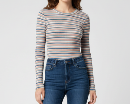 Shein Ribbed Retro Striped Long Sleeve T-Shirt