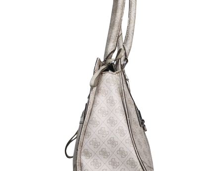 Guess Beige Logo Print Double Handle Satchel Bag