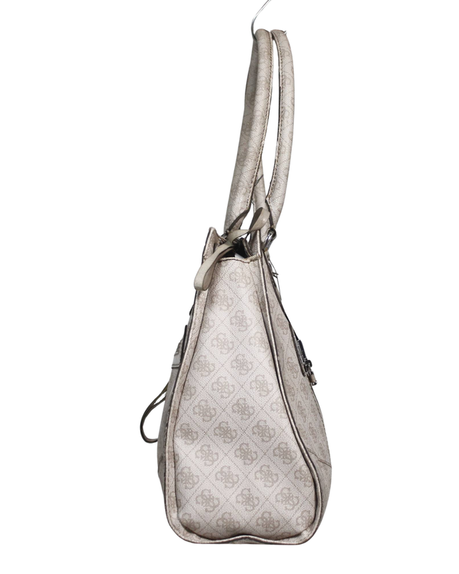 Guess Beige Logo Print Double Handle Satchel Bag