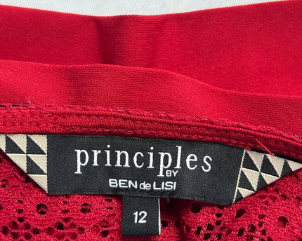 Principles by Ben de Lisi Red Tiered Lace Sleeve Midi Dress