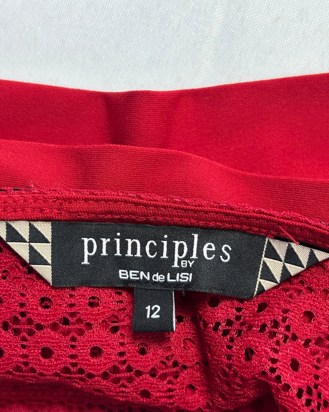 Principles by Ben de Lisi Red Tiered Lace Sleeve Midi Dress