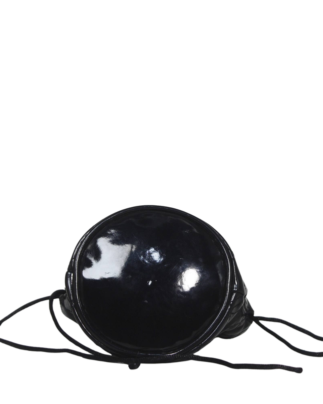 Guess Black Quilted Patent Drawstring Bucket Bag