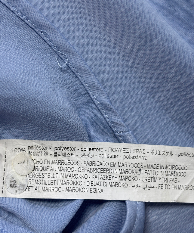 Zara Blue Cropped Satin-Finish Button-Down Blouse